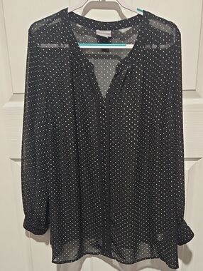 Liz Claiborne Black Sheer Polka Dot Blouse